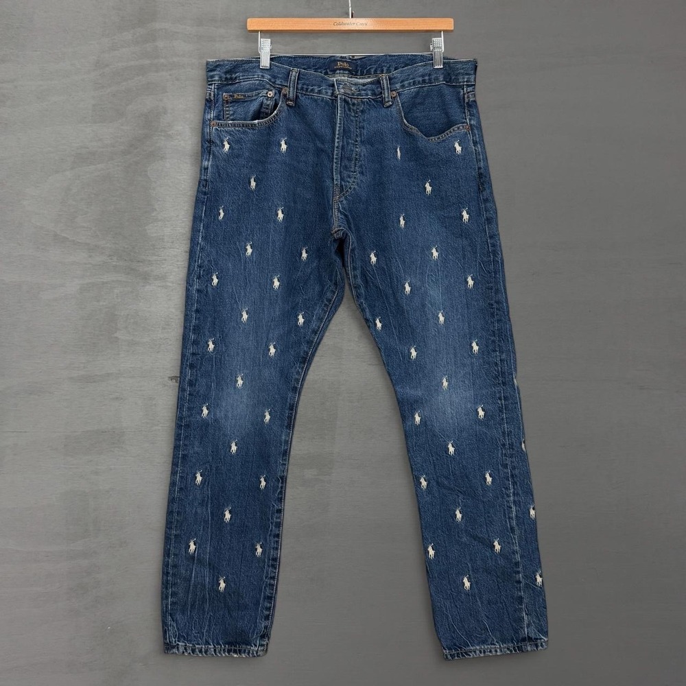 Polo Ralph Lauren Sullivan Slim Jeans Blue All Over Pony Logo 36 x 30